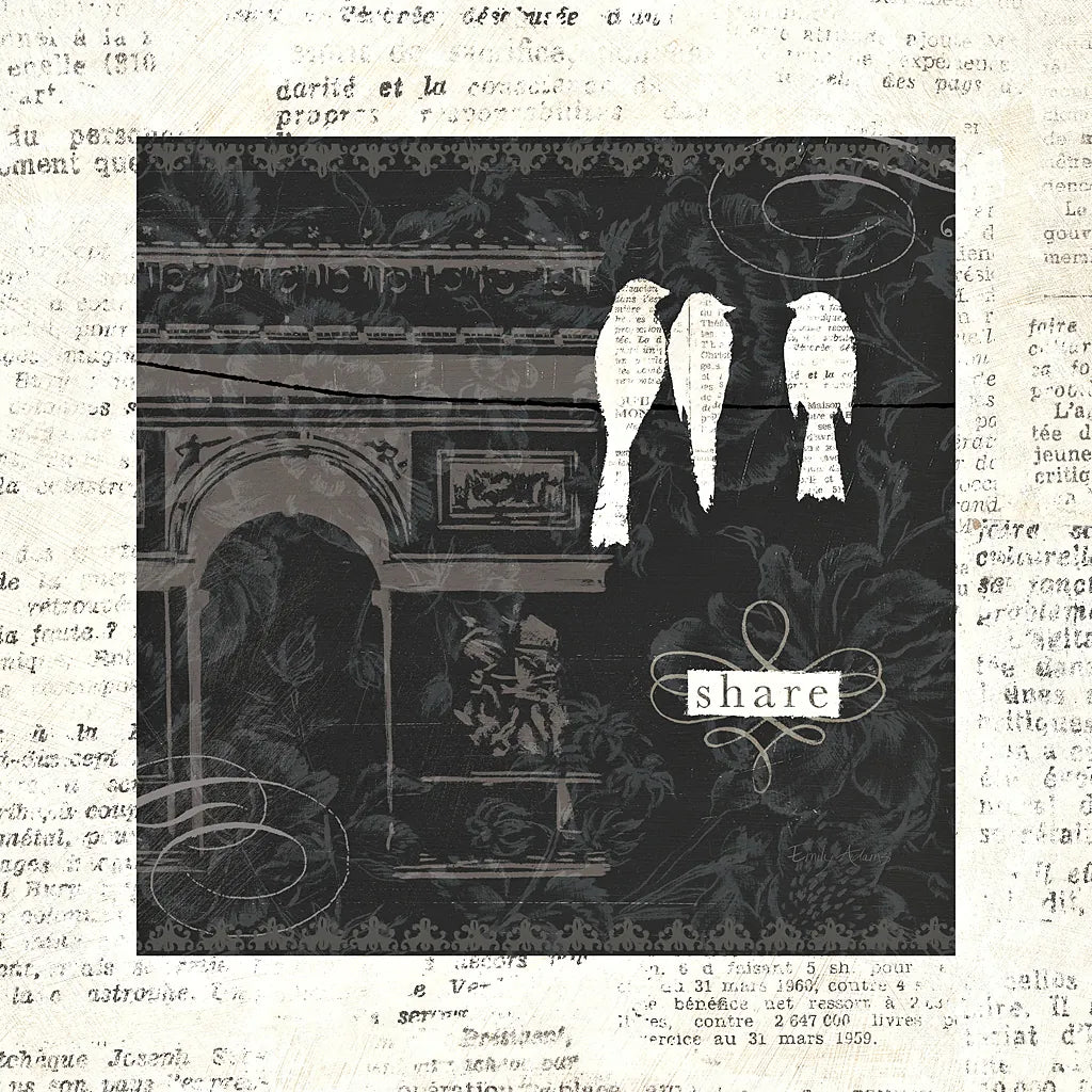 Love Paris II with Border by Emily Adams. SKU 13192a. Archival Giclee Fine art print for wall decor.