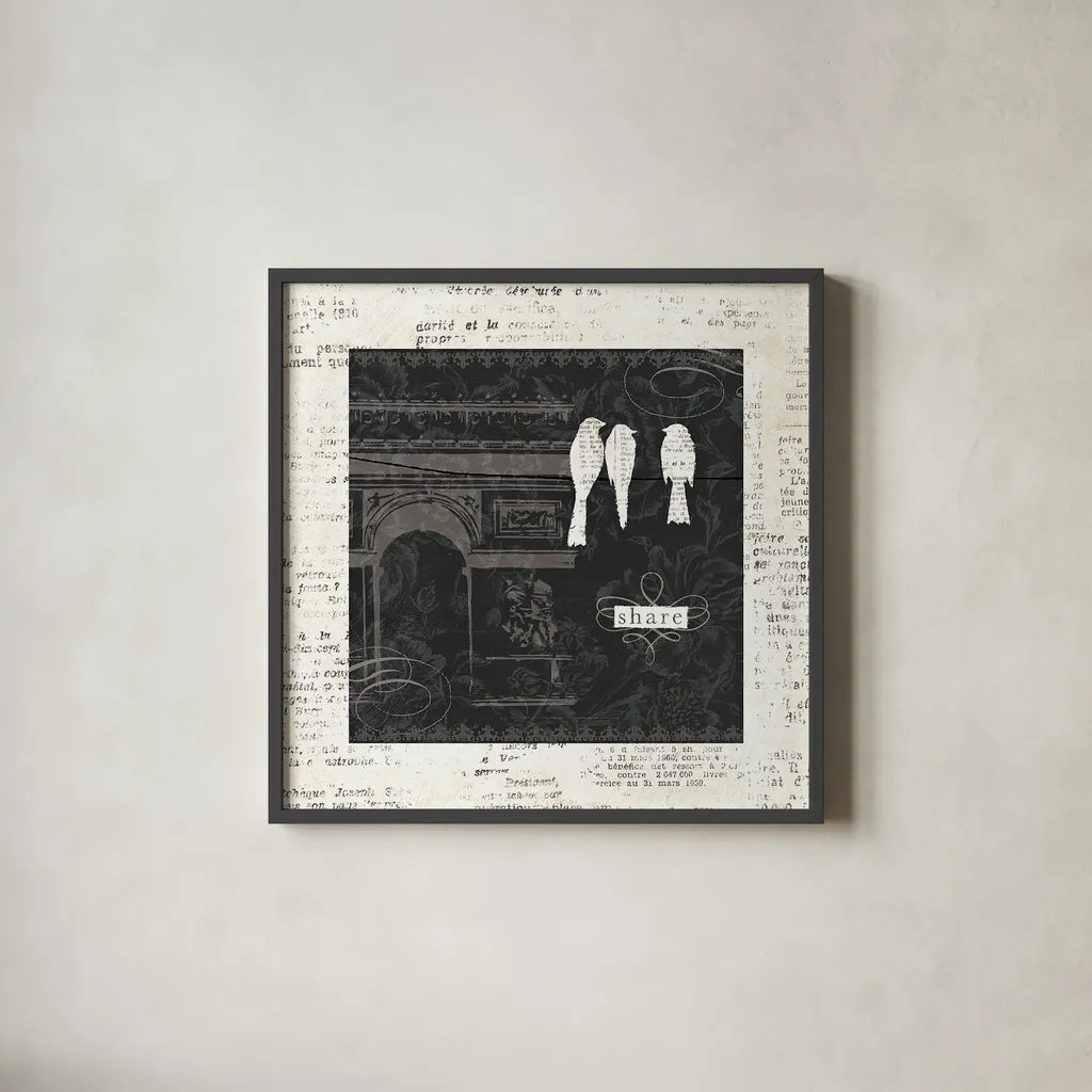 Love Paris II with Border by Emily Adams. Shown in a sleek black glass frame for a contemporary gallery look. Available as an archival giclee rolled canvas, fine art paper, or poster print. SKU 13192a.