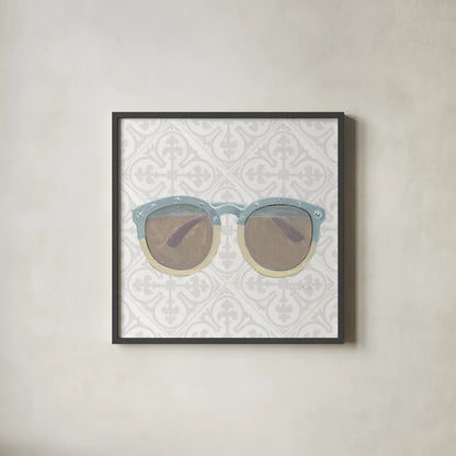 Must Have Fashion I Gray White by Emily Adams. Shown in a sleek black glass frame for a contemporary gallery look. Available as an archival giclee rolled canvas, fine art paper, or poster print. SKU 43085a.