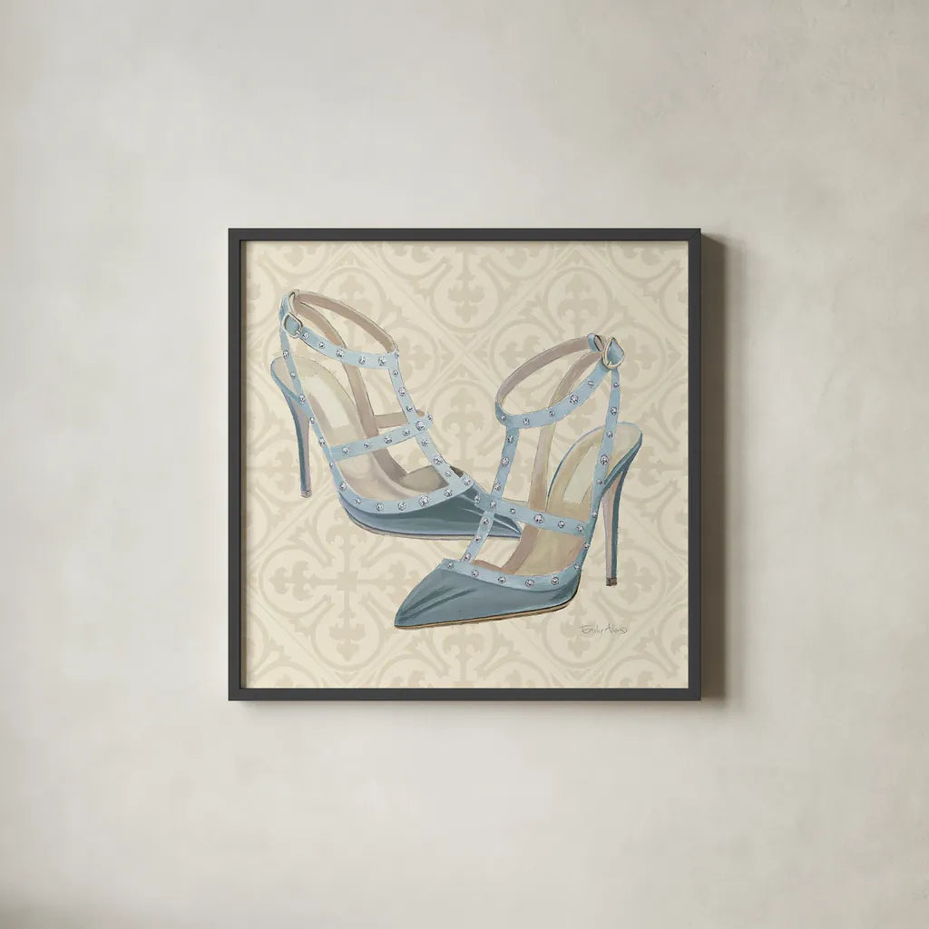 Must Have Fashion II by Emily Adams. Shown in a sleek black glass frame for a contemporary gallery look. Available as an archival giclee rolled canvas, fine art paper, or poster print. SKU 42863a.