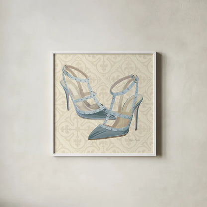Must Have Fashion II by Emily Adams. Shown in a crisp white glass frame for a clean and minimalist style. Available as an archival giclee rolled canvas, fine art paper, or poster print. SKU 42863a.