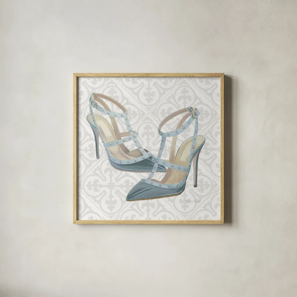Must Have Fashion II Gray White by Emily Adams. Shown in a natural wood glass frame for a timeless modern aesthetic. Available as an archival giclee rolled canvas, fine art paper, or poster print. SKU 43086a.