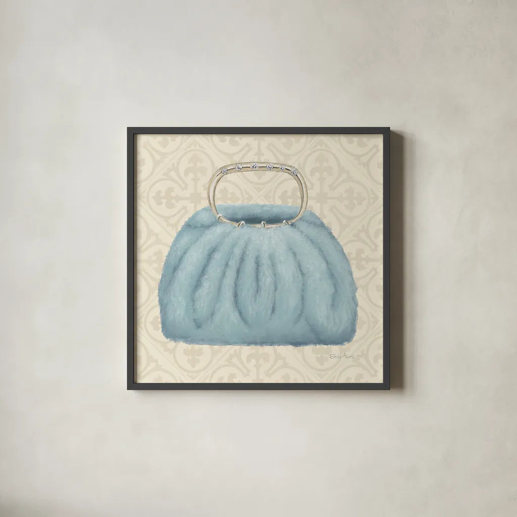 Must Have Fashion III by Emily Adams. Shown in a sleek black glass frame for a contemporary gallery look. Available as an archival giclee rolled canvas, fine art paper, or poster print. SKU 42864a.