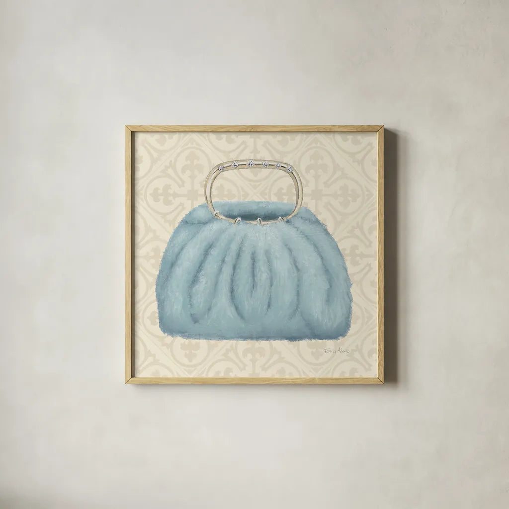 Must Have Fashion III by Emily Adams. Shown in a natural wood glass frame for a timeless modern aesthetic. Available as an archival giclee rolled canvas, fine art paper, or poster print. SKU 42864a.