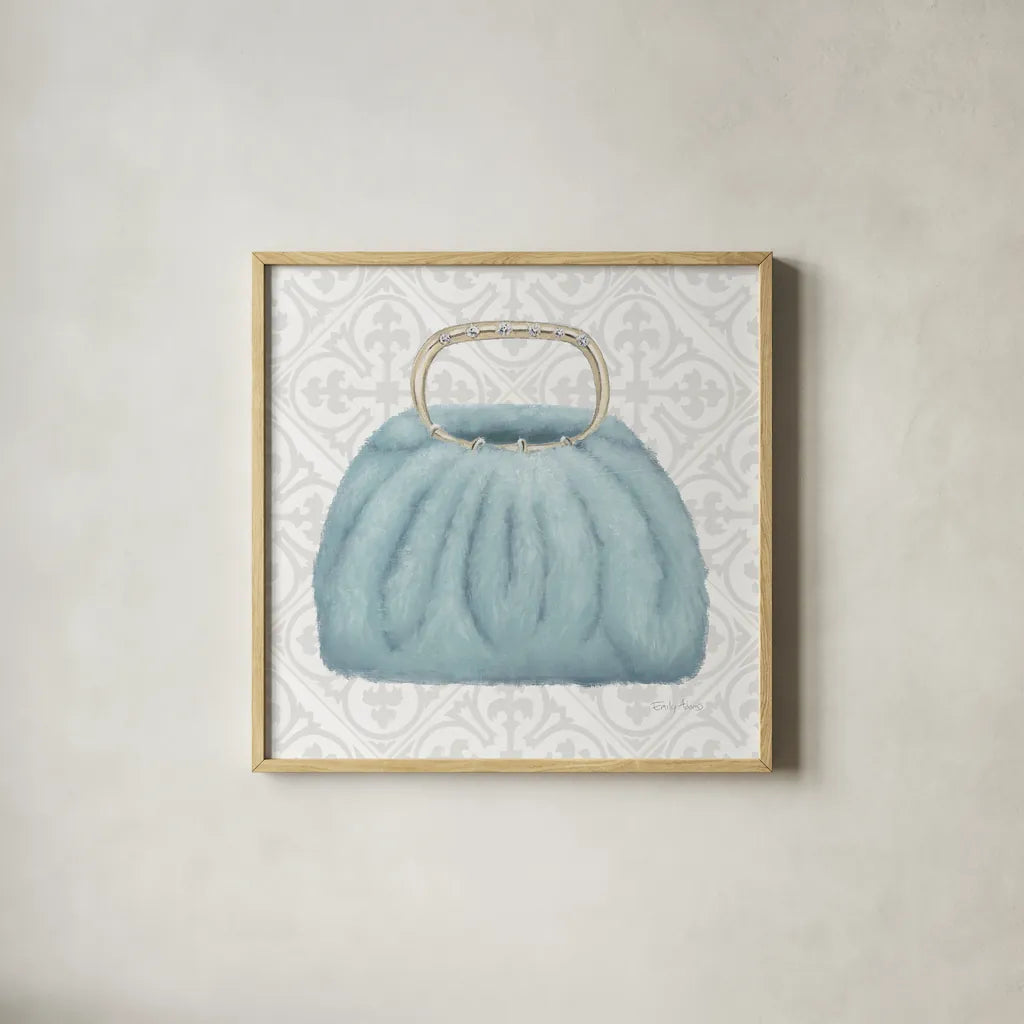 Must Have Fashion III Gray White by Emily Adams. Shown in a natural wood glass frame for a timeless modern aesthetic. Available as an archival giclee rolled canvas, fine art paper, or poster print. SKU 43087a.