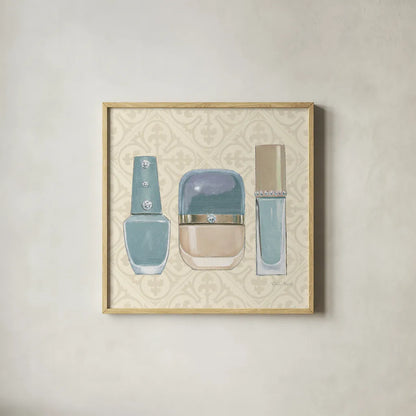 Must Have Fashion IV by Emily Adams. Shown in a natural wood glass frame for a timeless modern aesthetic. Available as an archival giclee rolled canvas, fine art paper, or poster print. SKU 42865a.