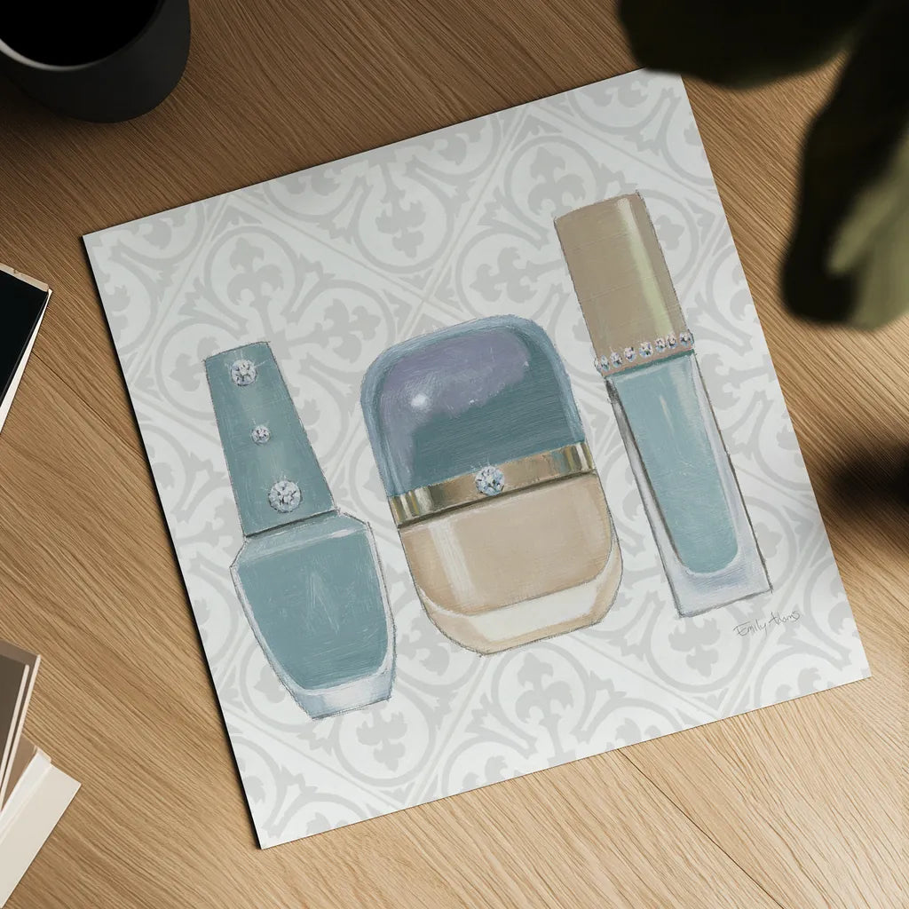 Must Have Fashion IV Gray White by Emily Adams. Shown as a detailed flat fine art print, highlighting archival giclee quality. Available as an archival giclee rolled canvas, fine art paper, or poster print. SKU 43088a.