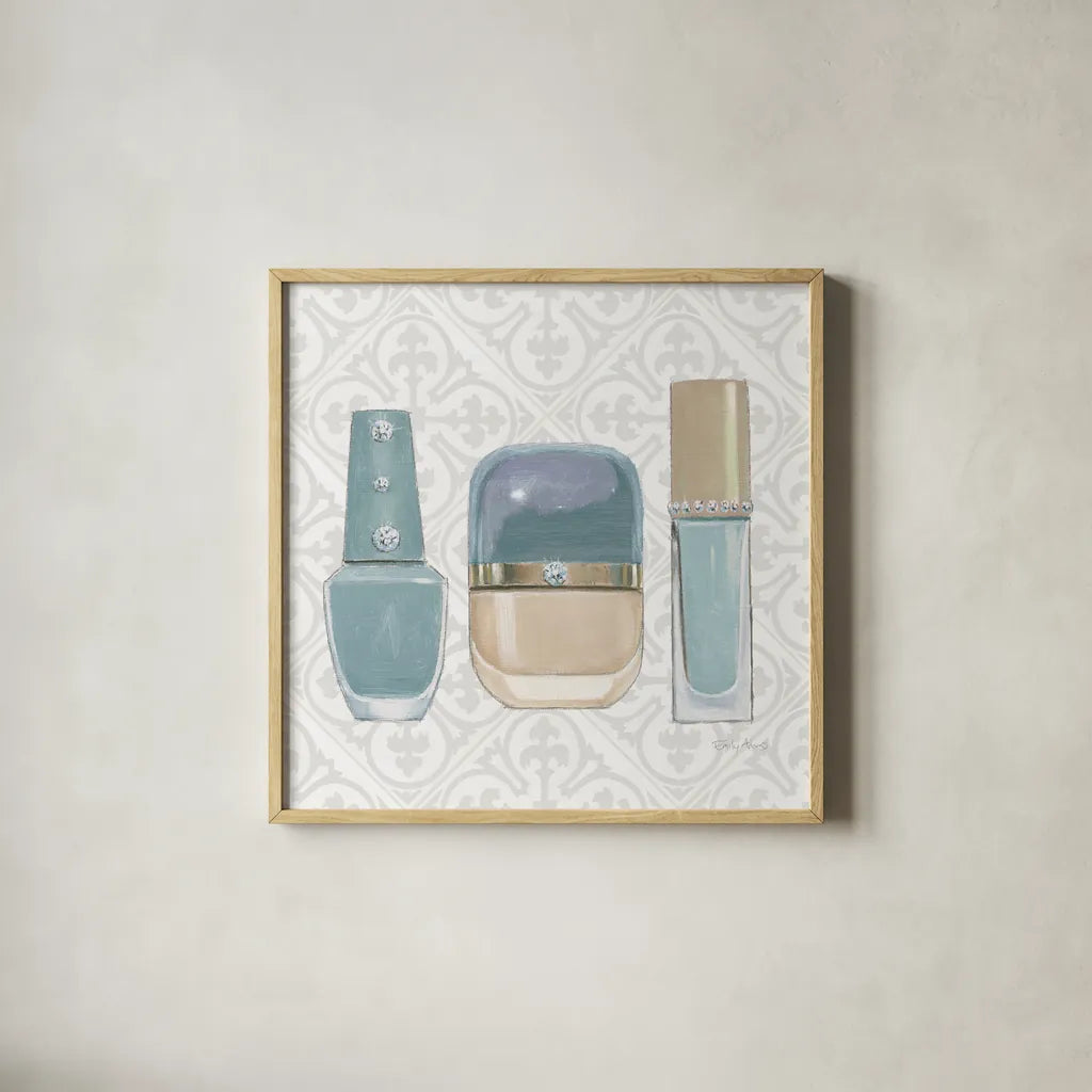 Must Have Fashion IV Gray White by Emily Adams. Shown in a natural wood glass frame for a timeless modern aesthetic. Available as an archival giclee rolled canvas, fine art paper, or poster print. SKU 43088a.