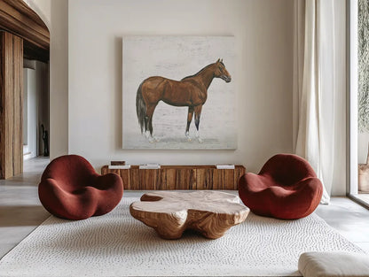 Natural Charm I Sq on Wood by Emily Adams. Shown as extra-large giant wall art in a modern living room. Available as an archival giclee rolled canvas, fine art paper, or poster print. SKU 31280a.