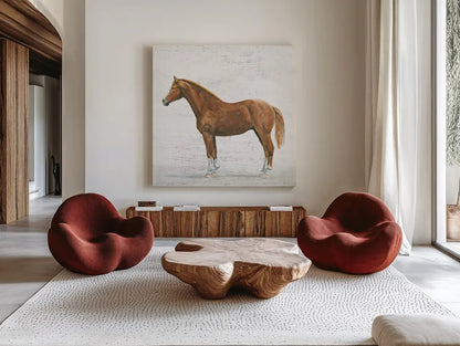 Natural Charm II Sq on Wood by Emily Adams. Shown as extra-large giant wall art in a modern living room. Available as an archival giclee rolled canvas, fine art paper, or poster print. SKU 31281a.