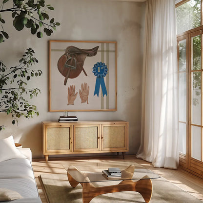 Natural Charm VI by Emily Adams. Shown in a natural wood frame in a cozy modern living room. Available as an archival giclee rolled canvas, fine art paper, or poster print. SKU 48937a.