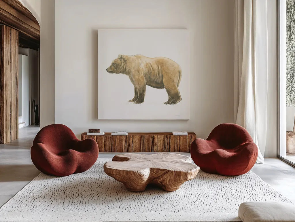 Natural Majesty III by Emily Adams. Shown as extra-large giant wall art in a modern living room. Available as an archival giclee rolled canvas, fine art paper, or poster print. SKU 30887a.