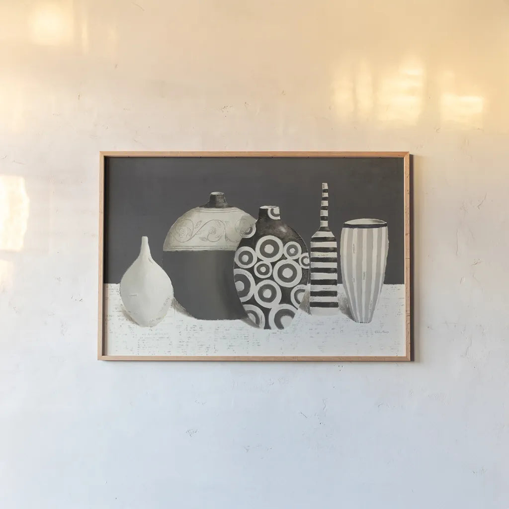 Objet d Art Charcoal by Emily Adams. shown as a paper print in a natural frame. Available as a archival giclee rolled canvas, fine art paper, or poster print. SKU 44133i.