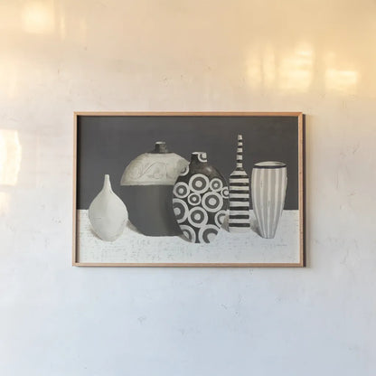 Objet d Art Charcoal by Emily Adams. shown as a paper print in a natural frame. Available as a archival giclee rolled canvas, fine art paper, or poster print. SKU 44133i.