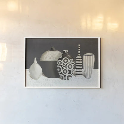 Objet d Art Charcoal by Emily Adams. shown as a paper print in a white frame. Available as a archival giclee rolled canvas, fine art paper, or poster print. SKU 44133i.