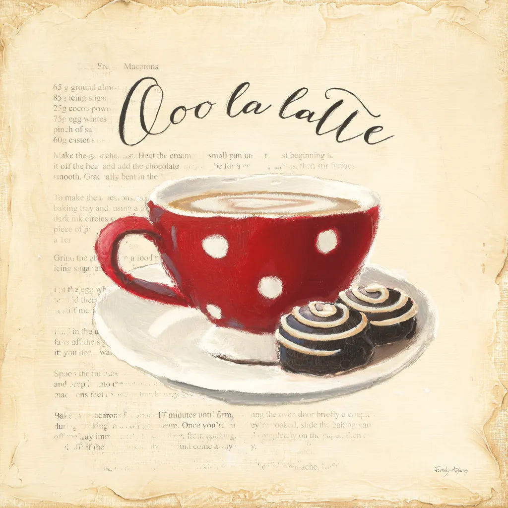Ooo La Latte by Emily Adams. SKU 19055a. Archival Giclee Fine art print for wall decor.