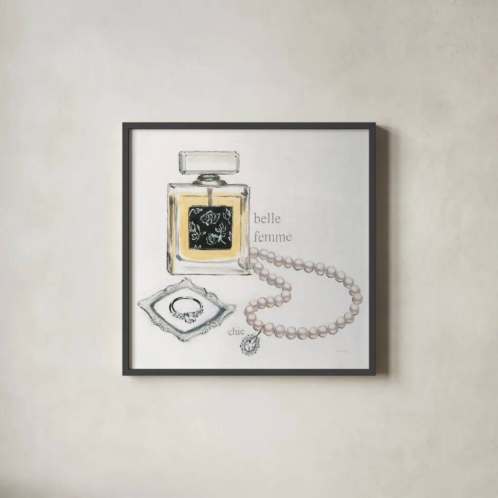 Parfum I v2 by Emily Adams. Shown in a sleek black glass frame for a contemporary gallery look. Available as an archival giclee rolled canvas, fine art paper, or poster print. SKU 35245a.