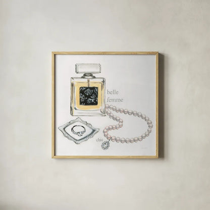 Parfum I v2 by Emily Adams. Shown in a natural wood glass frame for a timeless modern aesthetic. Available as an archival giclee rolled canvas, fine art paper, or poster print. SKU 35245a.