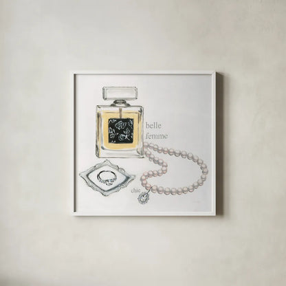 Parfum I v2 by Emily Adams. Shown in a crisp white glass frame for a clean and minimalist style. Available as an archival giclee rolled canvas, fine art paper, or poster print. SKU 35245a.