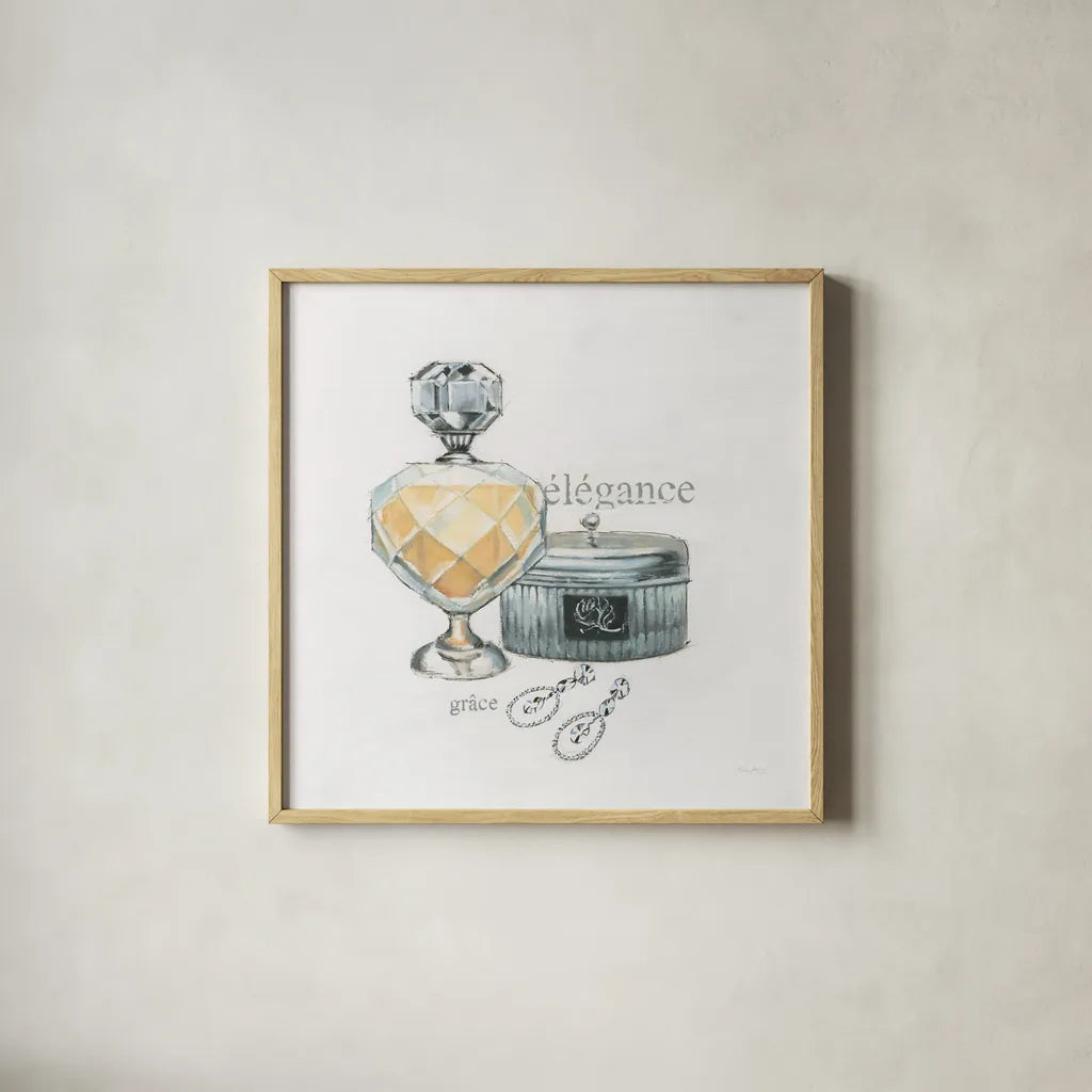 Parfum II v2 by Emily Adams. Shown in a natural wood glass frame for a timeless modern aesthetic. Available as an archival giclee rolled canvas, fine art paper, or poster print. SKU 35246a.