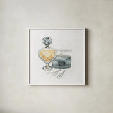 Parfum II v2 by Emily Adams. Shown in a crisp white glass frame for a clean and minimalist style. Available as an archival giclee rolled canvas, fine art paper, or poster print. SKU 35246a.