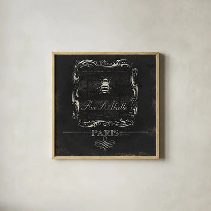 Paris Bees IV by Emily Adams. Shown in a natural wood glass frame for a timeless modern aesthetic. Available as an archival giclee rolled canvas, fine art paper, or poster print. SKU 34803a.