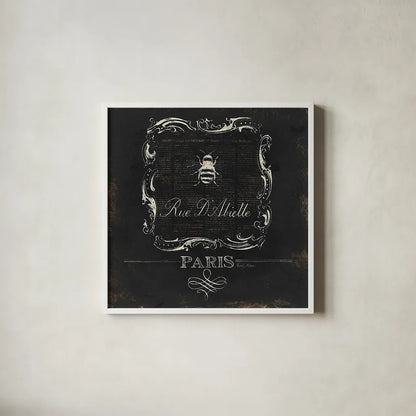 Paris Bees IV by Emily Adams. Shown in a crisp white glass frame for a clean and minimalist style. Available as an archival giclee rolled canvas, fine art paper, or poster print. SKU 34803a.