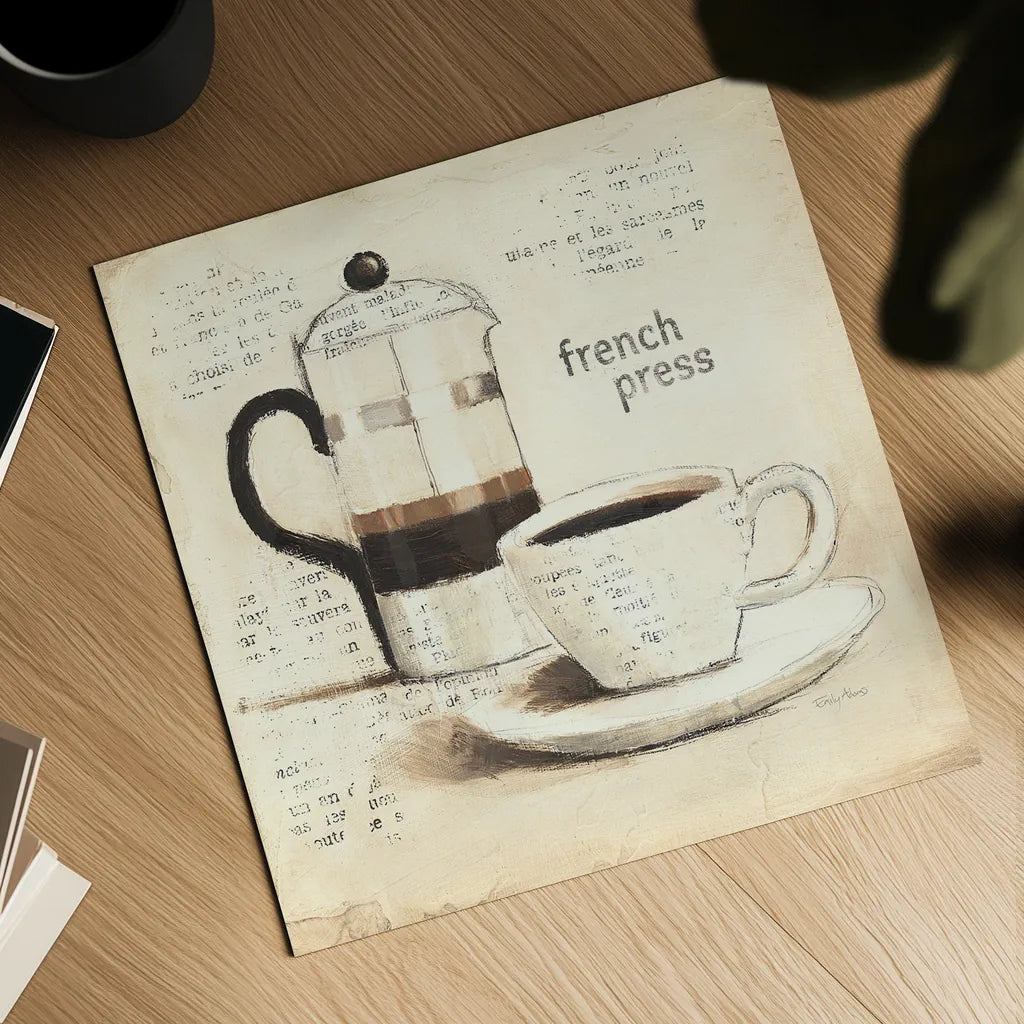 Parisian Coffee III by Emily Adams. Shown as a detailed flat fine art print, highlighting archival giclee quality. Available as an archival giclee rolled canvas, fine art paper, or poster print. SKU 11257a.