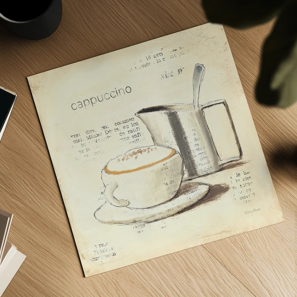 Parisian Coffee IV by Emily Adams. Shown as a detailed flat fine art print, highlighting archival giclee quality. Available as an archival giclee rolled canvas, fine art paper, or poster print. SKU 11258a.