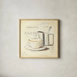 Parisian Coffee IV by Emily Adams. Shown in a natural wood glass frame for a timeless modern aesthetic. Available as an archival giclee rolled canvas, fine art paper, or poster print. SKU 11258a.