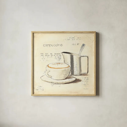 Parisian Coffee IV by Emily Adams. Shown in a natural wood glass frame for a timeless modern aesthetic. Available as an archival giclee rolled canvas, fine art paper, or poster print. SKU 11258a.
