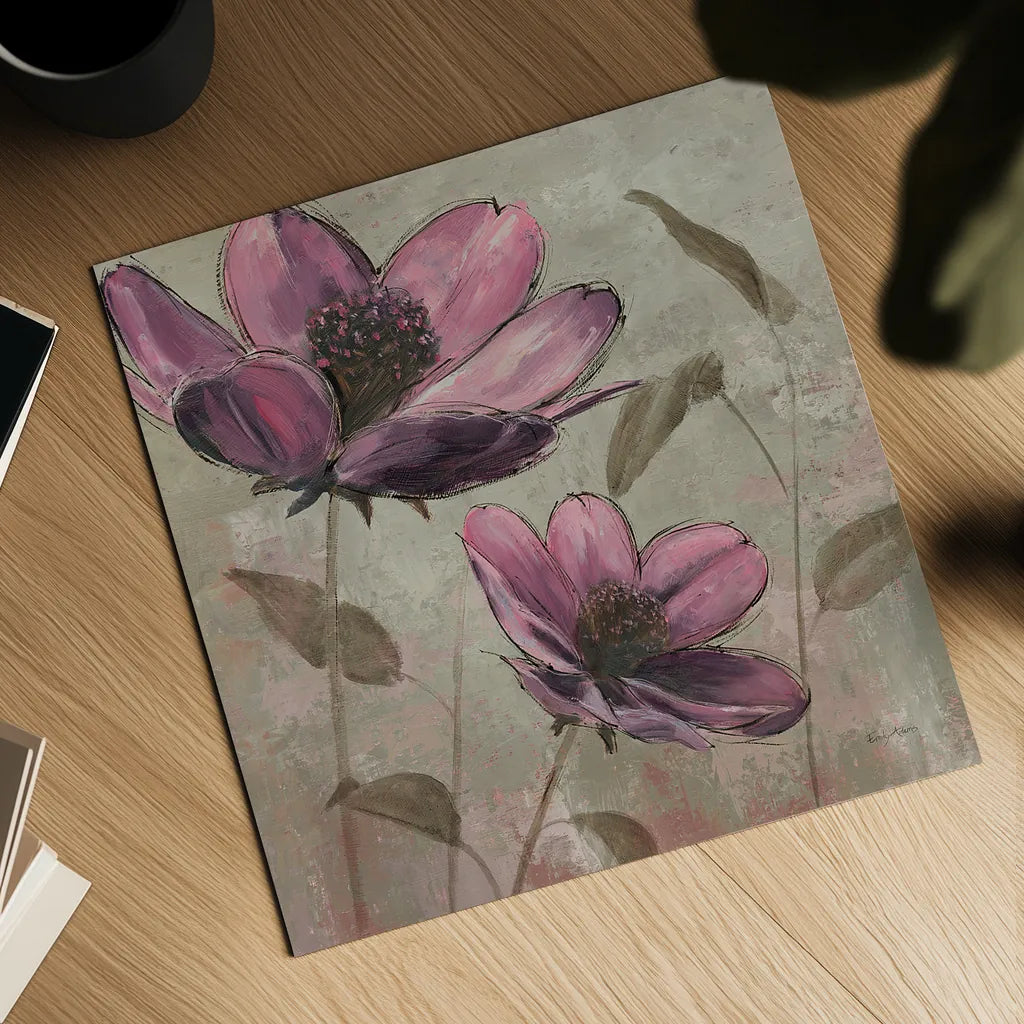 Plum Floral II by Emily Adams. Shown as a detailed flat fine art print, highlighting archival giclee quality. Available as an archival giclee rolled canvas, fine art paper, or poster print. SKU 14990a.