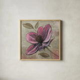 Plum Floral III by Emily Adams. Shown in a natural wood glass frame for a timeless modern aesthetic. Available as an archival giclee rolled canvas, fine art paper, or poster print. SKU 14991a.