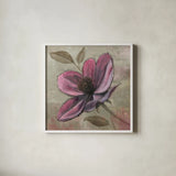 Plum Floral III by Emily Adams. Shown in a crisp white glass frame for a clean and minimalist style. Available as an archival giclee rolled canvas, fine art paper, or poster print. SKU 14991a.