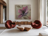 Plum Floral III by Emily Adams. Shown as extra-large giant wall art in a modern living room. Available as an archival giclee rolled canvas, fine art paper, or poster print. SKU 14991a.