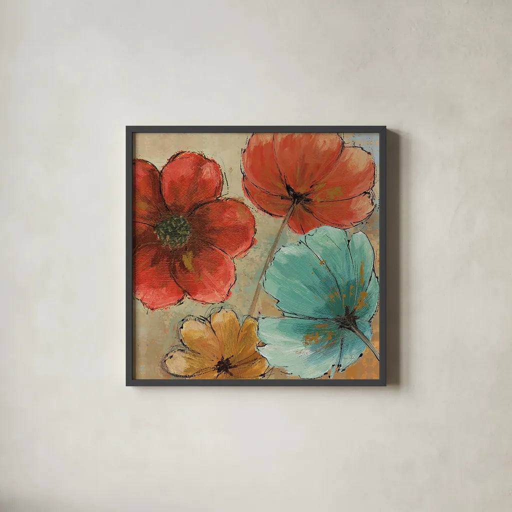 Rainbow III by Emily Adams. Shown in a sleek black glass frame for a contemporary gallery look. Available as an archival giclee rolled canvas, fine art paper, or poster print. SKU 15194a.