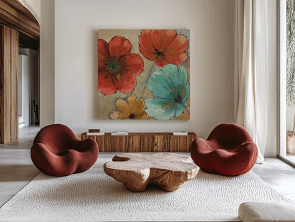 Rainbow III by Emily Adams. Shown as extra-large giant wall art in a modern living room. Available as an archival giclee rolled canvas, fine art paper, or poster print. SKU 15194a.