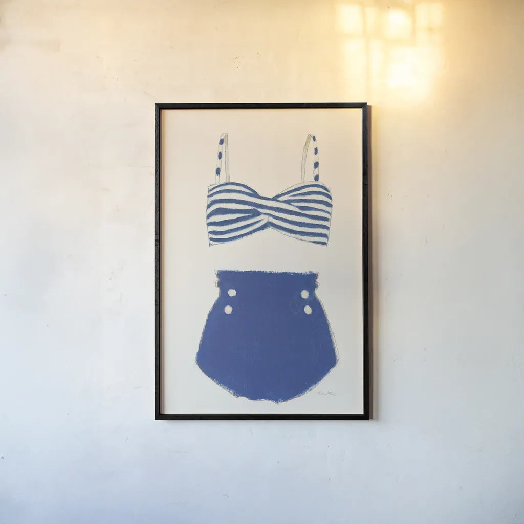 Retro Swimwear II by Emily Adams. shown as a paper print in a black flame. Available as a archival giclee rolled canvas, fine art paper, or poster print. SKU 69132h.