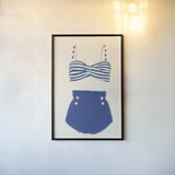 Retro Swimwear II by Emily Adams. shown as a paper print in a black flame. Available as a archival giclee rolled canvas, fine art paper, or poster print. SKU 69132h.