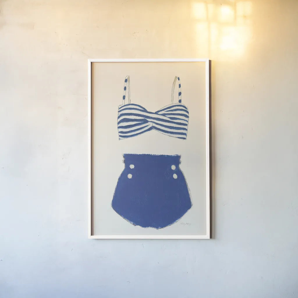Retro Swimwear II by Emily Adams. shown as a paper print in a white frame. Available as a archival giclee rolled canvas, fine art paper, or poster print. SKU 69132h.