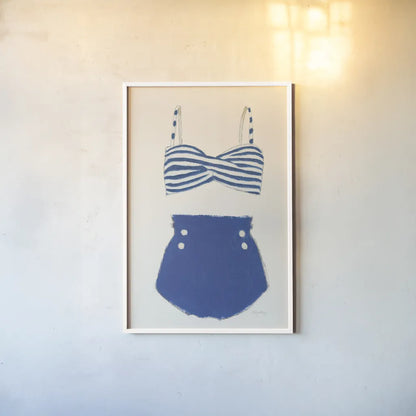 Retro Swimwear II by Emily Adams. shown as a paper print in a white frame. Available as a archival giclee rolled canvas, fine art paper, or poster print. SKU 69132h.
