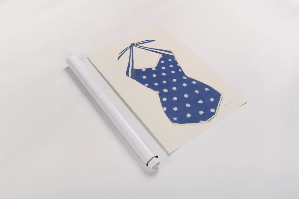 Retro Swimwear II Navy by Emily Adams. shown as a rolled paper print. Available as archival giclee rolled canvas, fine art paper, or poster print. SKU 69131h.