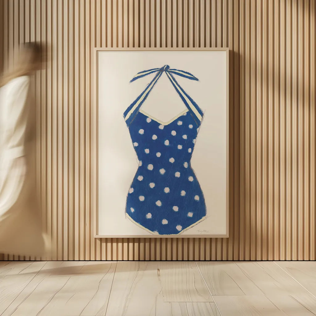 Retro Swimwear II Navy by Emily Adams. shown as over sized large wall art. Available as an archival giclee rolled canvas, fine art paper, or poster print. SKU 69131h.