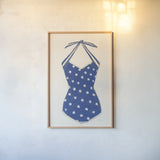 Retro Swimwear II Navy by Emily Adams. shown as a paper print in a natural frame. Available as a archival giclee rolled canvas, fine art paper, or poster print. SKU 69131h.