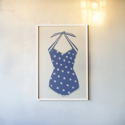 Retro Swimwear II Navy by Emily Adams. shown as a paper print in a white frame. Available as a archival giclee rolled canvas, fine art paper, or poster print. SKU 69131h.