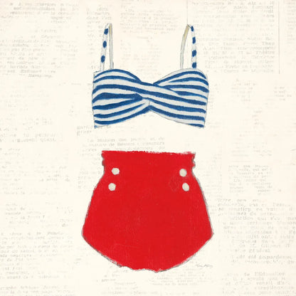 Retro Swimwear IV Newsprint by Emily Adams. SKU 61348a. Archival Giclee Fine art print for wall decor.