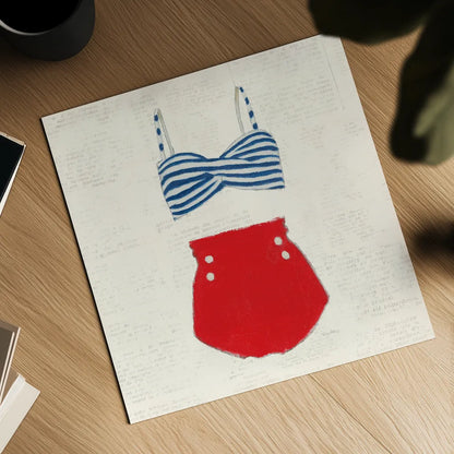Retro Swimwear IV Newsprint by Emily Adams. Shown as a detailed flat fine art print, highlighting archival giclee quality. Available as an archival giclee rolled canvas, fine art paper, or poster print. SKU 61348a.