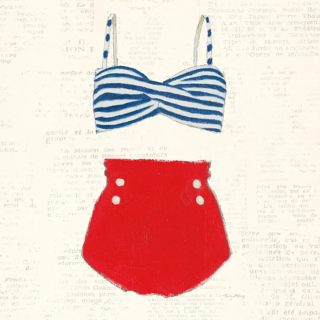 Retro Swimwear IV Newsprint Sq by Emily Adams. SKU 60978a. Archival Giclee Fine art print for wall decor.