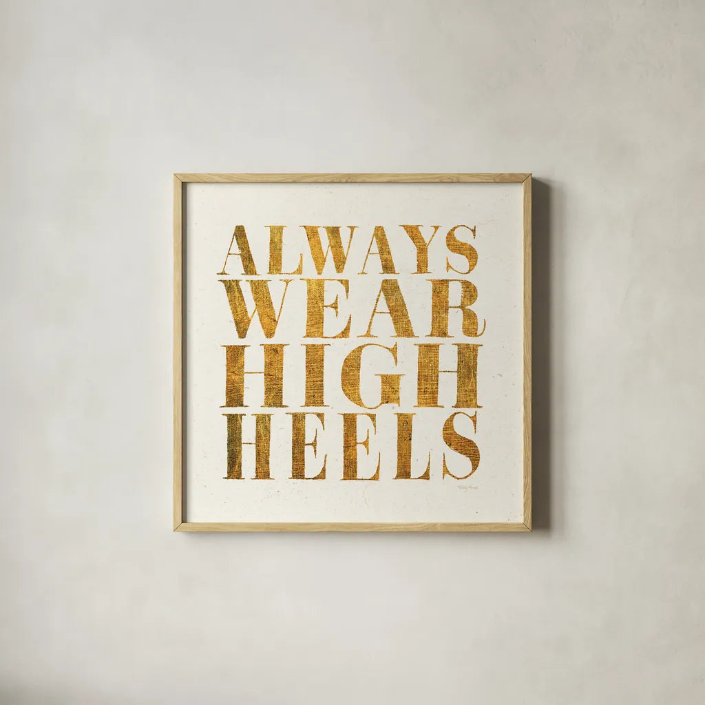 Shoe Festish Quotes II Clean by Emily Adams. Shown in a natural wood glass frame for a timeless modern aesthetic. Available as an archival giclee rolled canvas, fine art paper, or poster print. SKU 67032a.