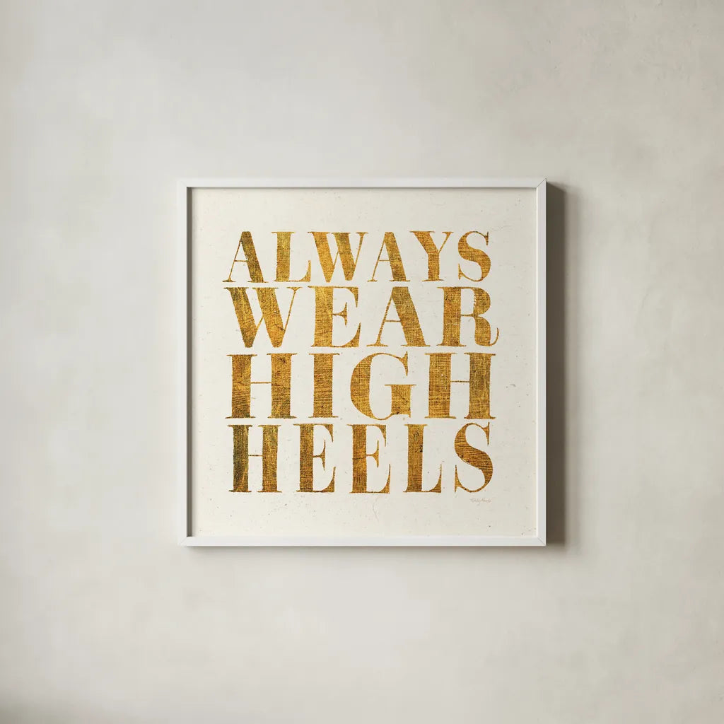 Shoe Festish Quotes II Clean by Emily Adams. Shown in a crisp white glass frame for a clean and minimalist style. Available as an archival giclee rolled canvas, fine art paper, or poster print. SKU 67032a.